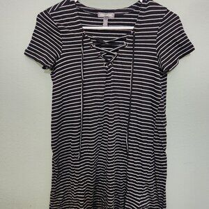Billabong Black and White Stripe With Tied-Neck Long Blouse, Size XS